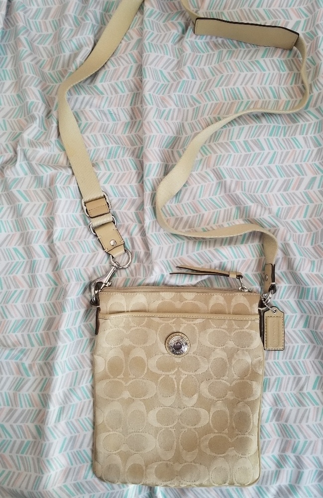 Coach beige crossbody bag with lavender lining